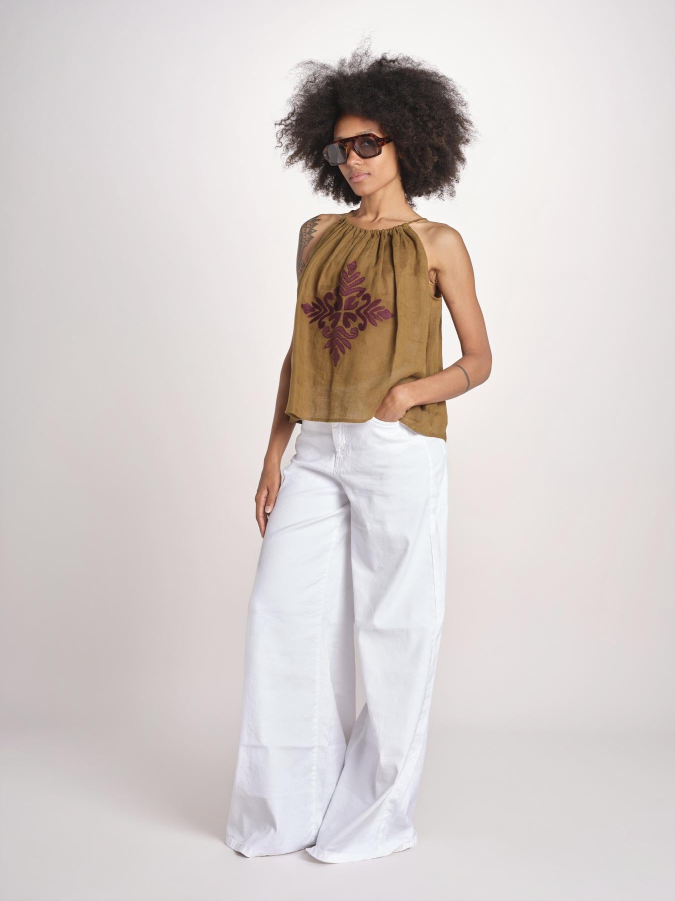 top ricamo greche BE25204 KHAKI WINE benaras soleil 
