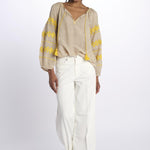 BYBLOS camicia manica ricamata by milaura. BE22293A BEIGE YELLOW benaras soleil 