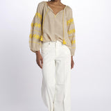 BYBLOS camicia manica ricamata by milaura. BE22293A BEIGE YELLOW benaras soleil 