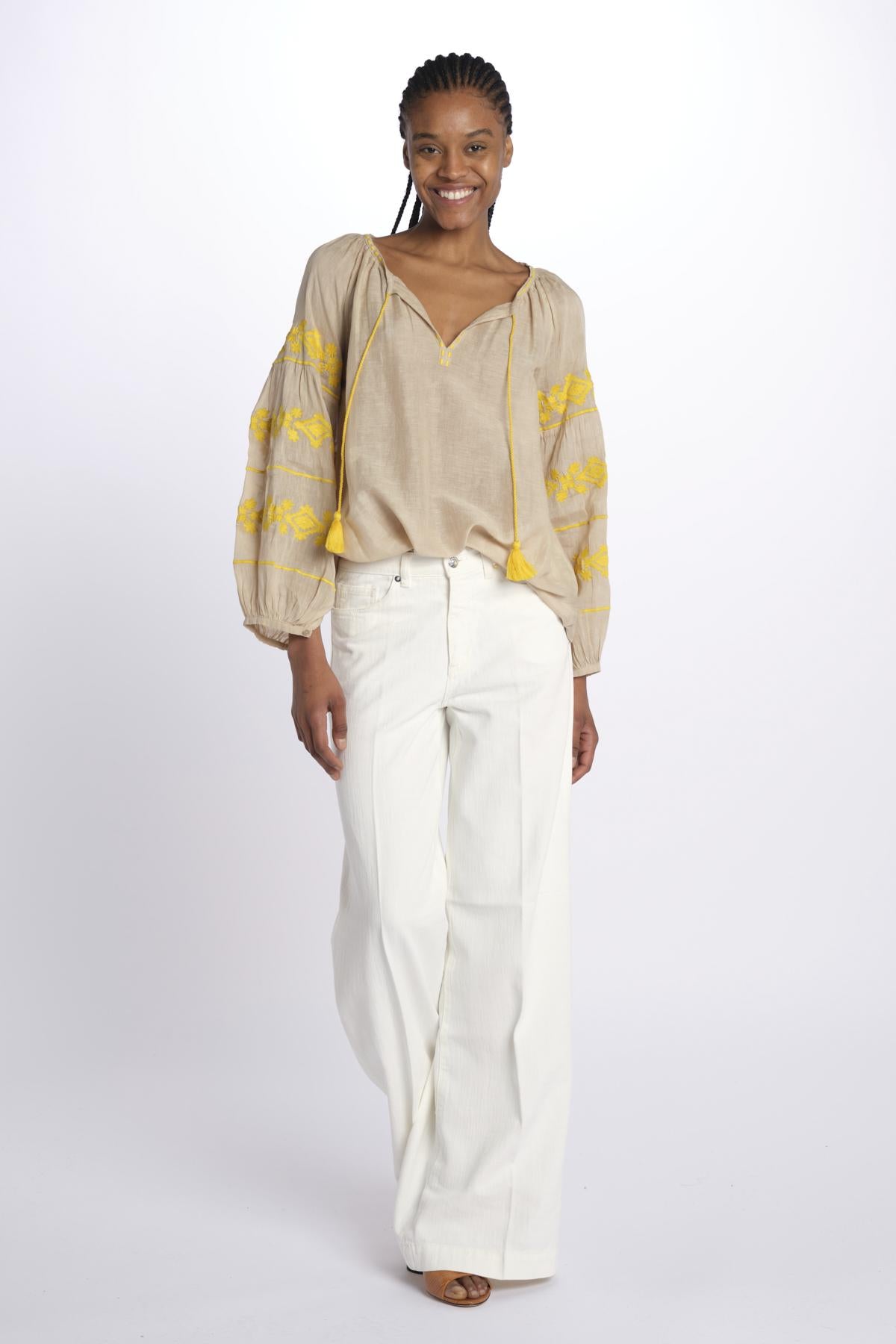 BYBLOS camicia manica ricamata by milaura. BE22293A BEIGE YELLOW benaras soleil 