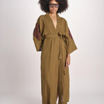 caftano lungo con ricami BE 25244 KHAKI WHINE benaras soleil 