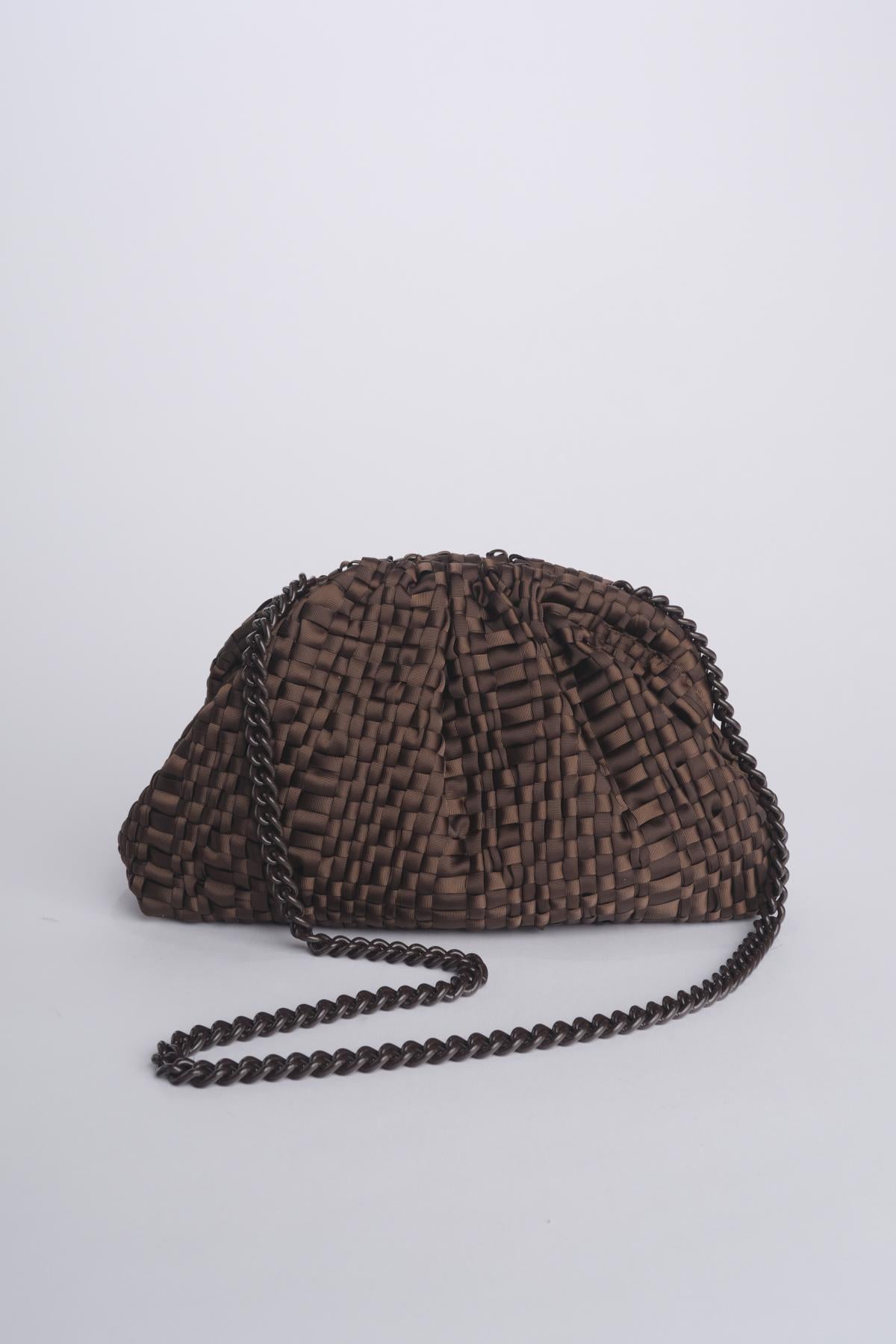 GAME clutch pochette intrecciata GAME CLUTCH DARK BROWN maria la rosa 