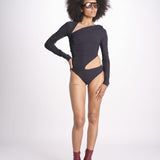 body manica lunga asimmetrico con cut out sul fianco JODI DEEP BLACK amazuìn 