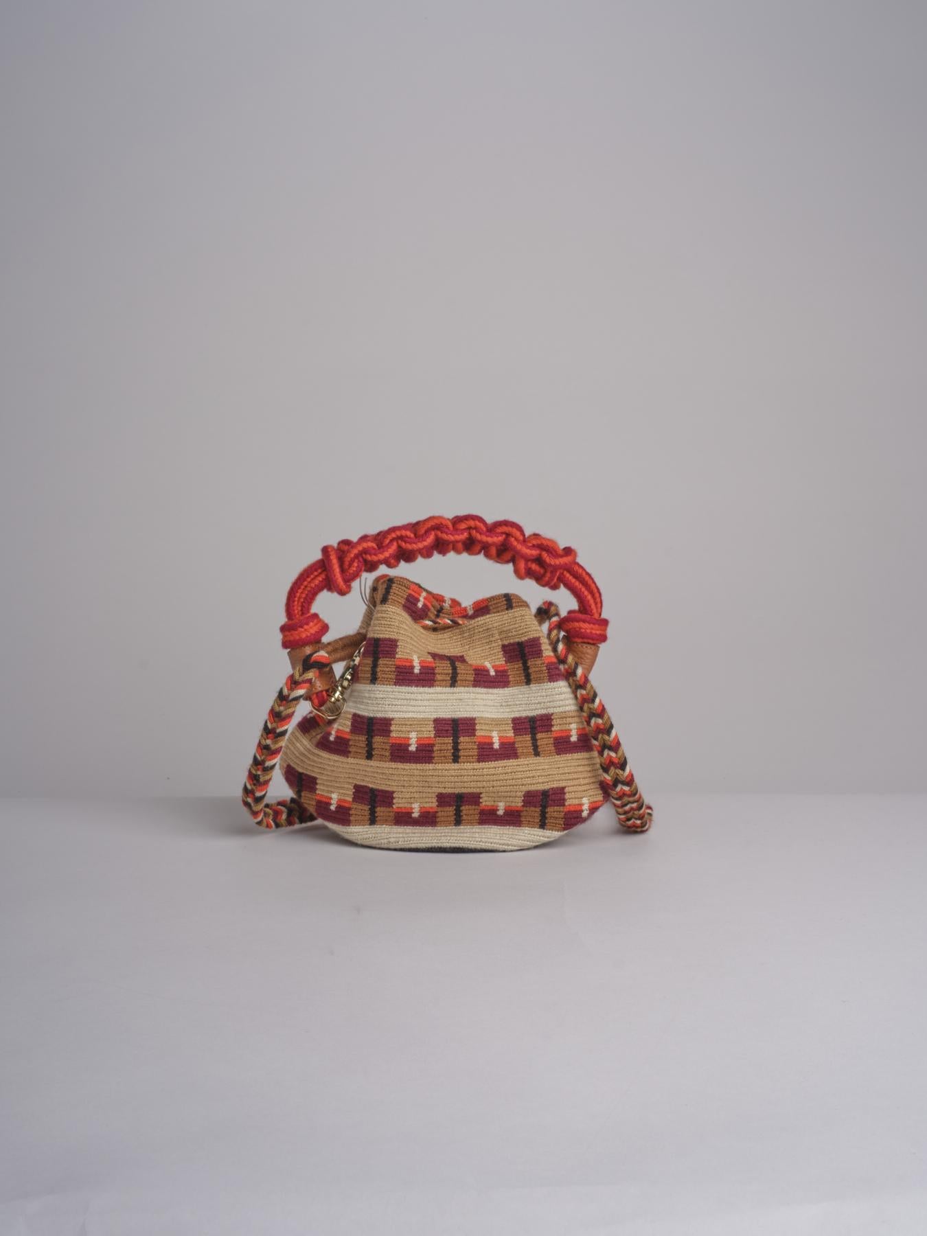CROSSBODY mini bag macrame G12W-0001-3382 BORDEAUX guanabana 