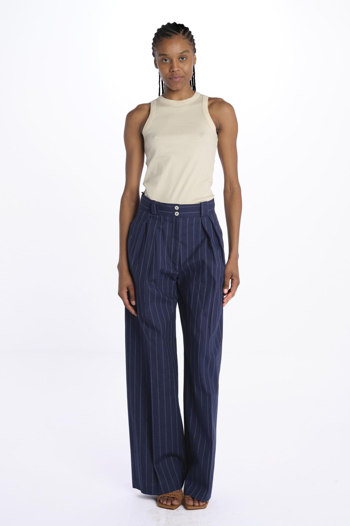 Pantalone MARLENE gessato con pences 14P008LI020 NAVY ines de la fressange 
