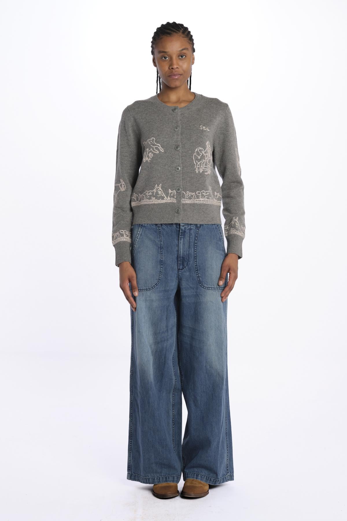 EDIN farm emb cardigan E047 GREY sea ny 