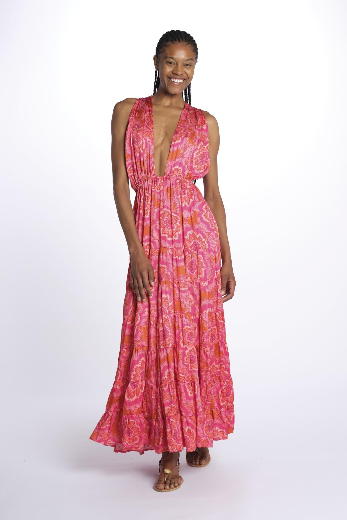 Mini abito SUZIE scollo incrociato ricamo fiori S25109 MERIDACORAL sundress 
