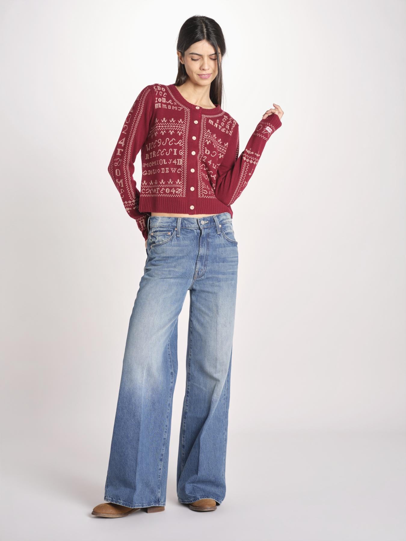 Cardigan con ricamo punto croce 076 BURGUNDY sea ny 