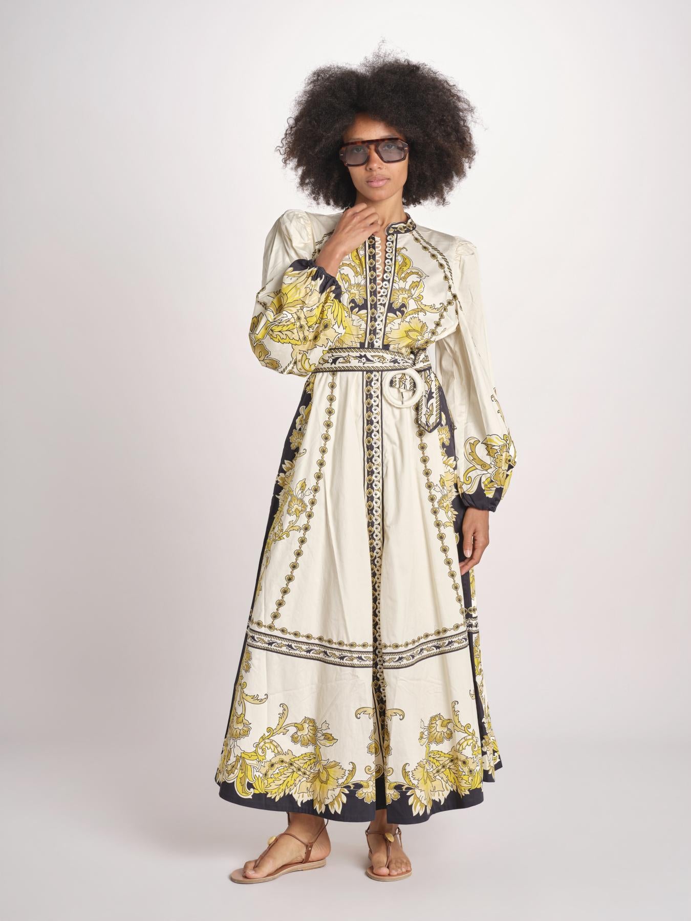 abito stampato BAROQUEEN FLORAL PAPYRUS.GOLD.BLACK scarlett poppies 