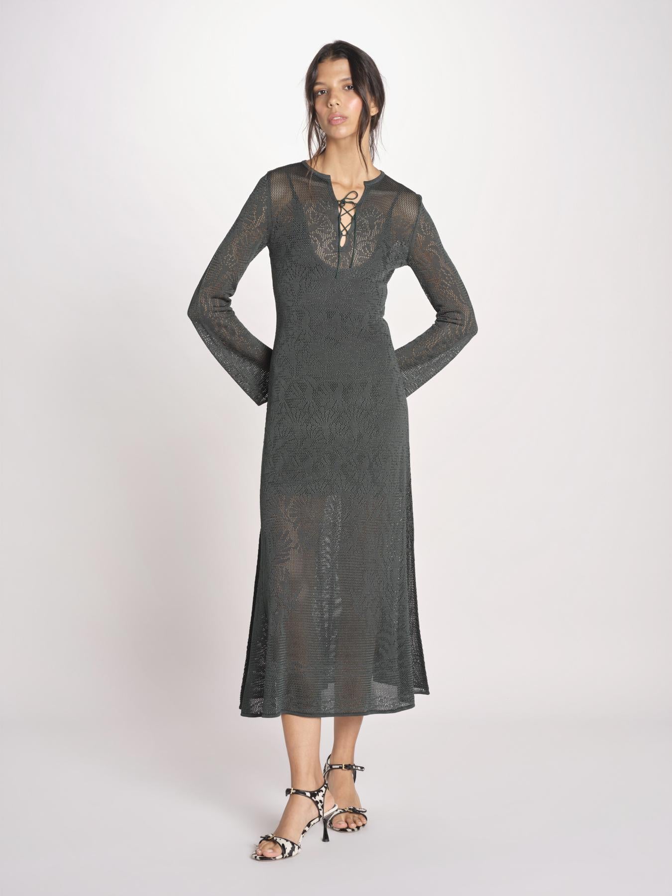 abito lungo con  manica lunga in maglia EZILDA 5EVC18-V08607 VERT BOUTEILLE vanessa bruno 