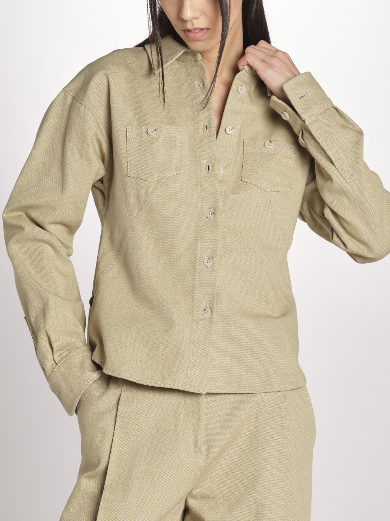 camicia in canvas G011-0212-1186 KAKI CHIARO n21 