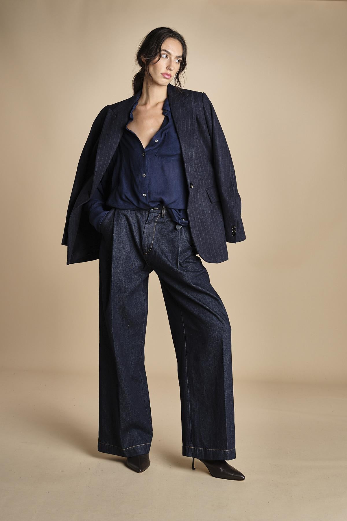 camicia da uomo in voille lana DANY NAVY BLUE true avenue 