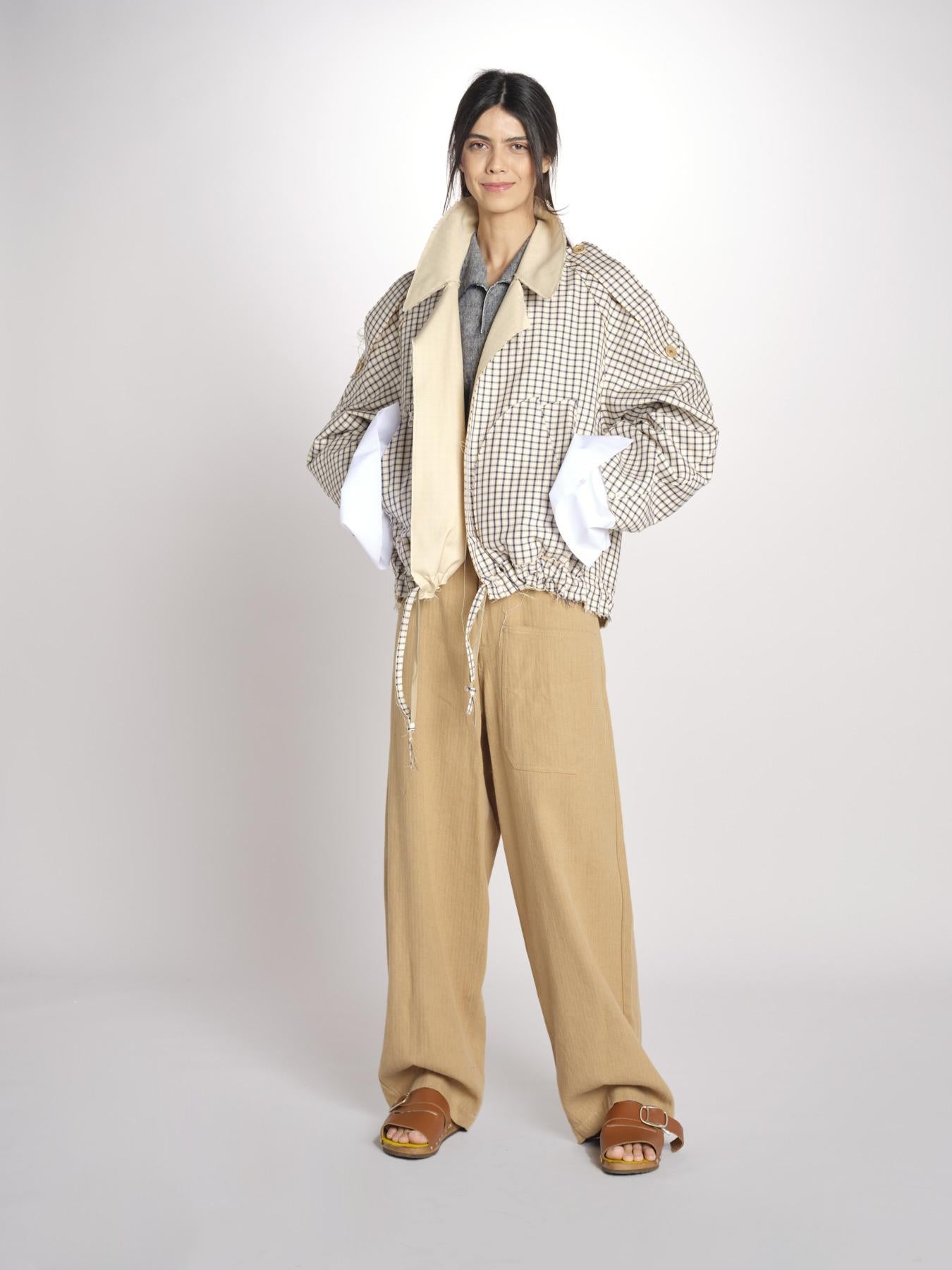 Giubbotto a quadretti reversibile BOMBERTRENCH MJD547_108477 BEIGE BLUE CHECK jejia 
