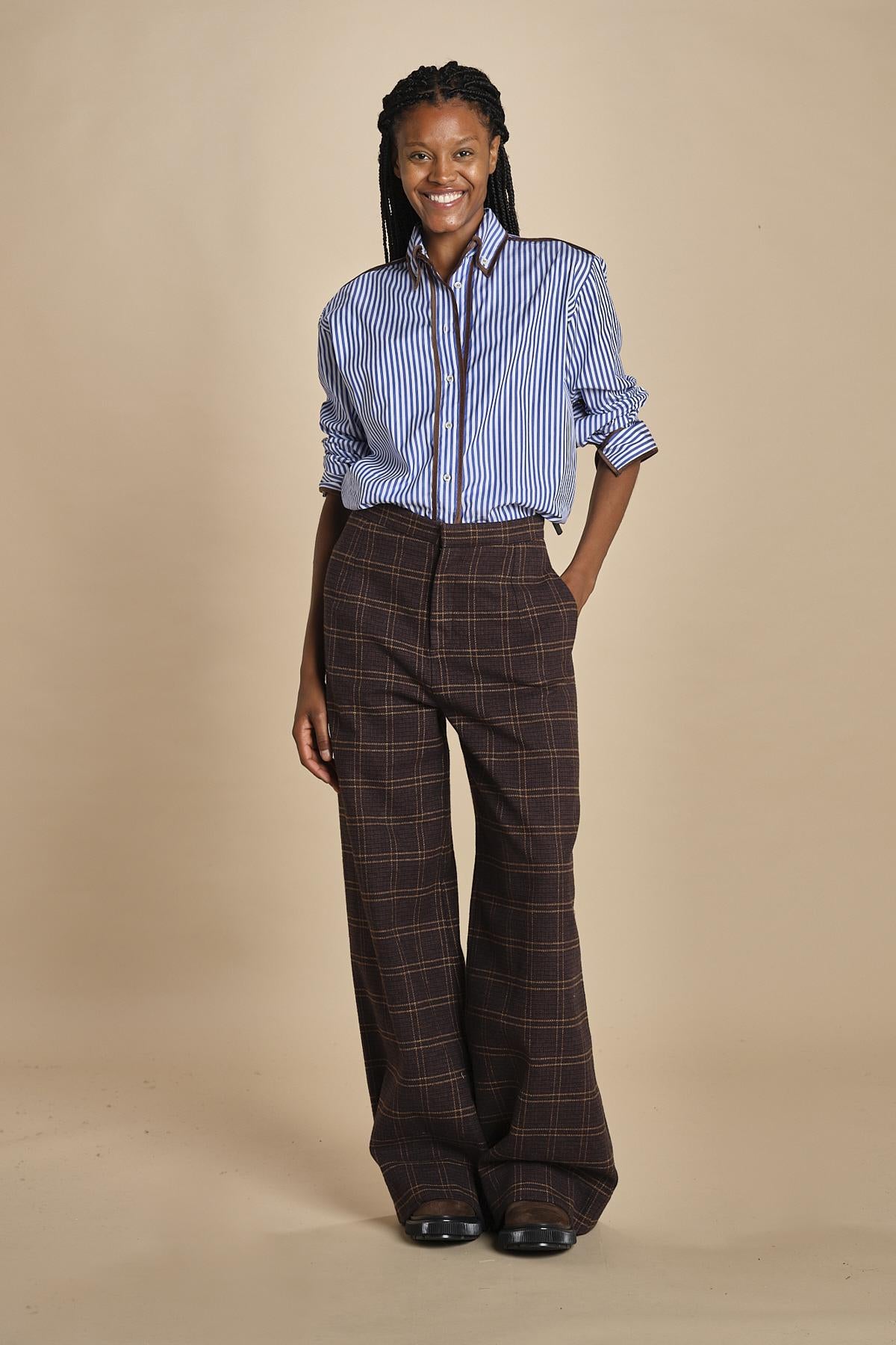 pantalone diritto in galles JEAN MJD223_A26240 BRWN COTTON CHECK jejia 