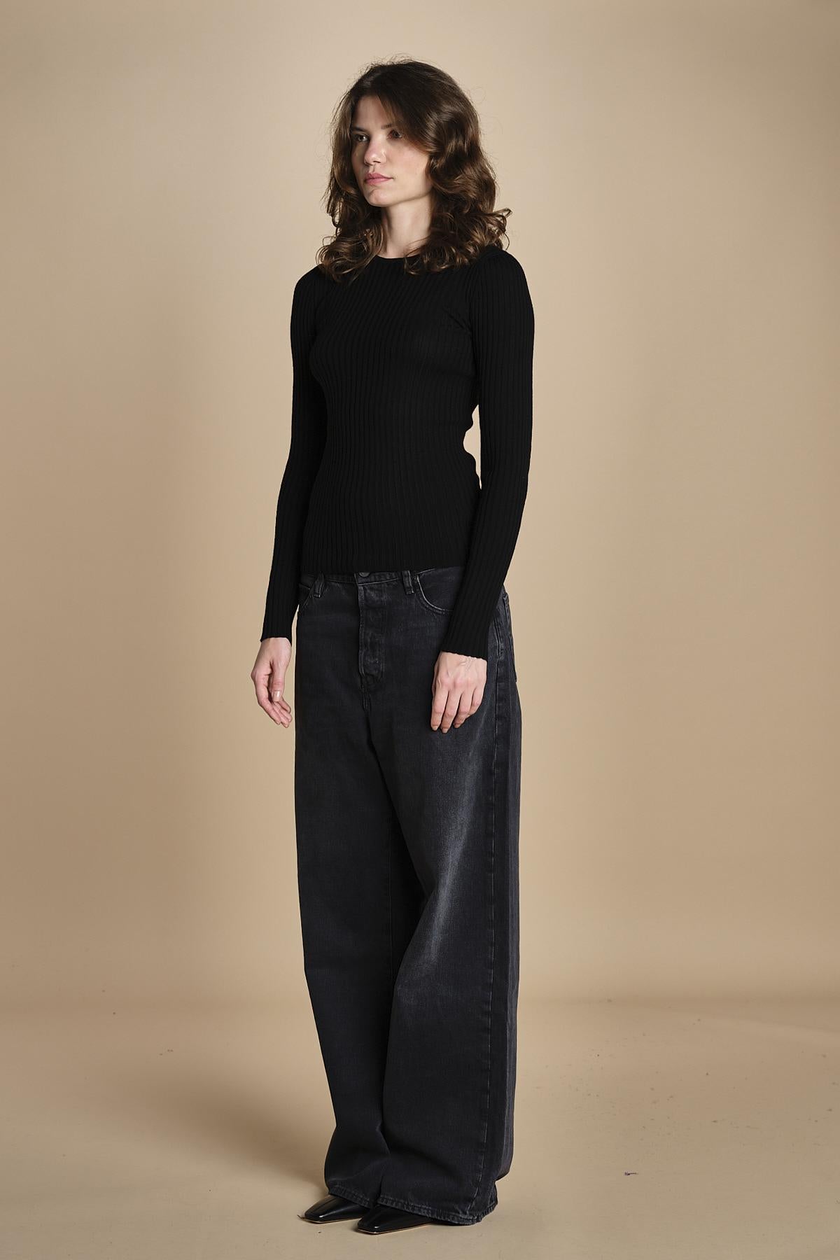 maglia girocollo a costine CAMB KNIT BLOUSE BLACK herskind 