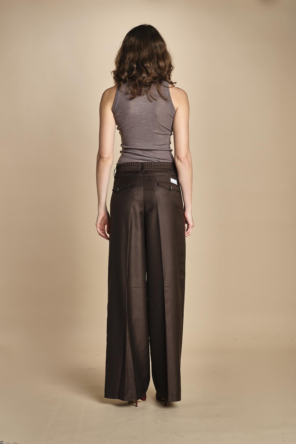 pantalone a vita bassa con elastico in lana e seta. ASTRID STR02 MORO nine in the morning 