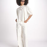 camicia con ricamo punto croce FLEUR 765407 ECRU mabe 