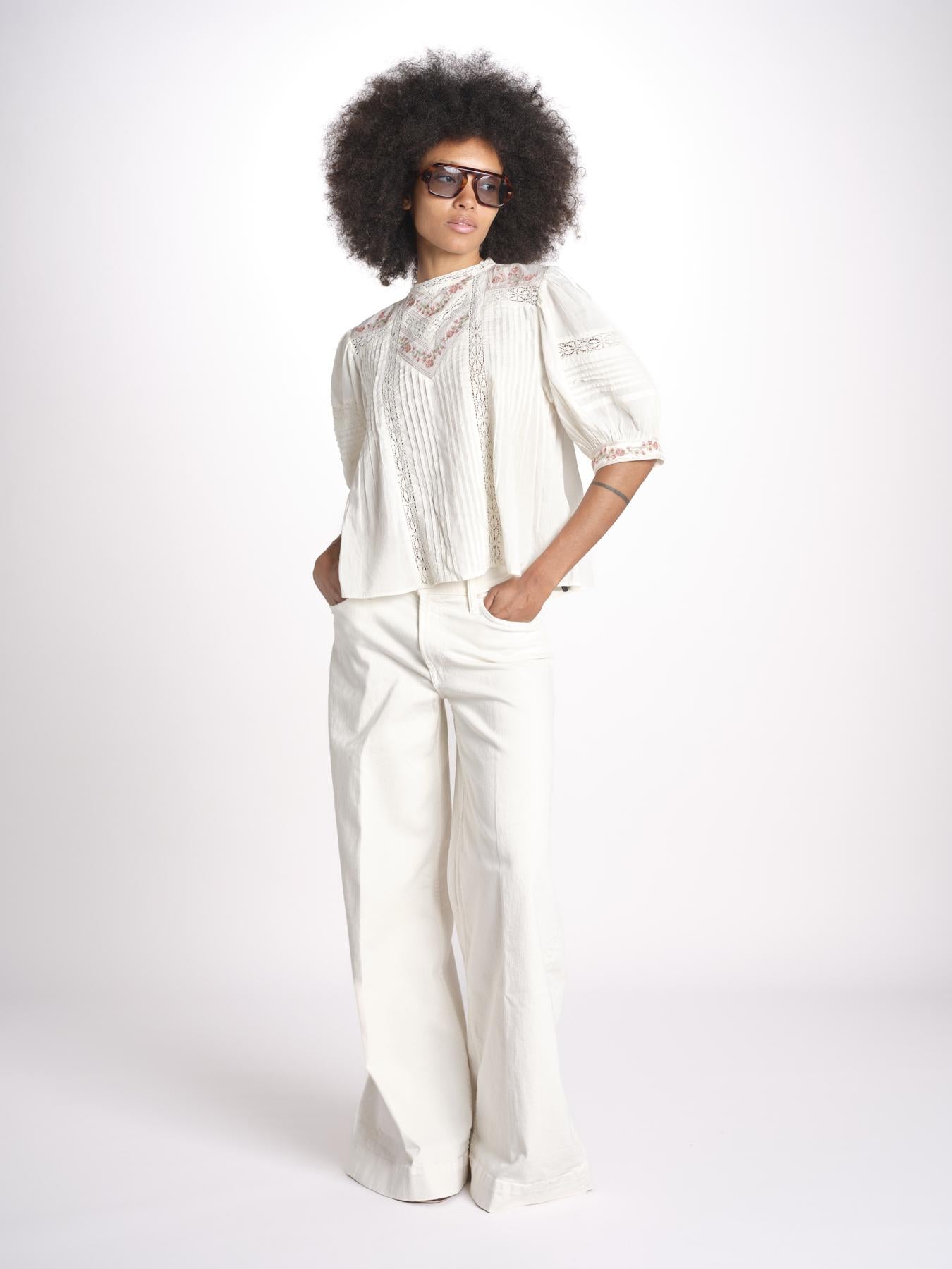camicia con ricamo punto croce FLEUR 765407 ECRU mabe 