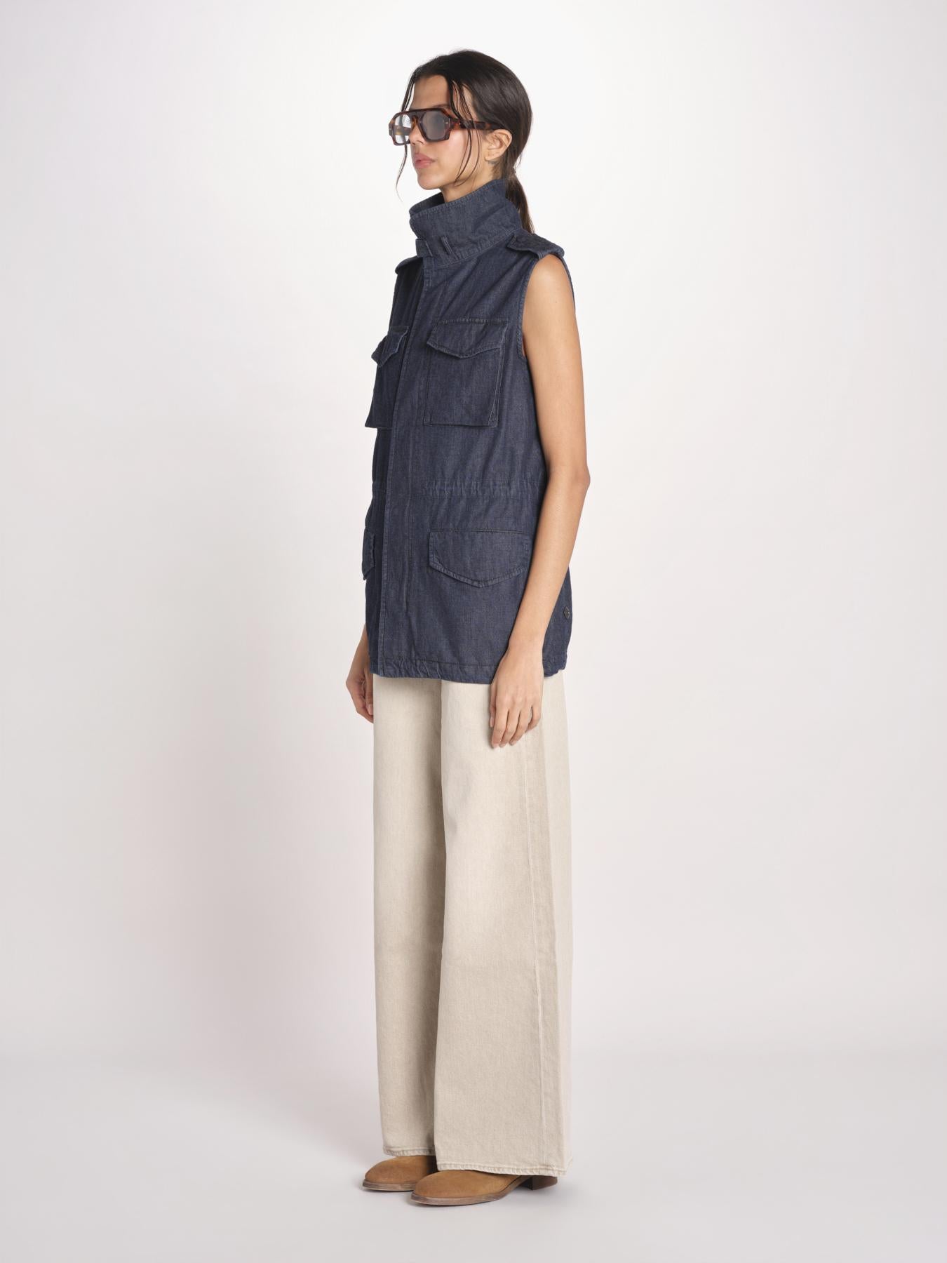 gilet sahariana in denim 1306 01998 DENIM SCURO aspesi 