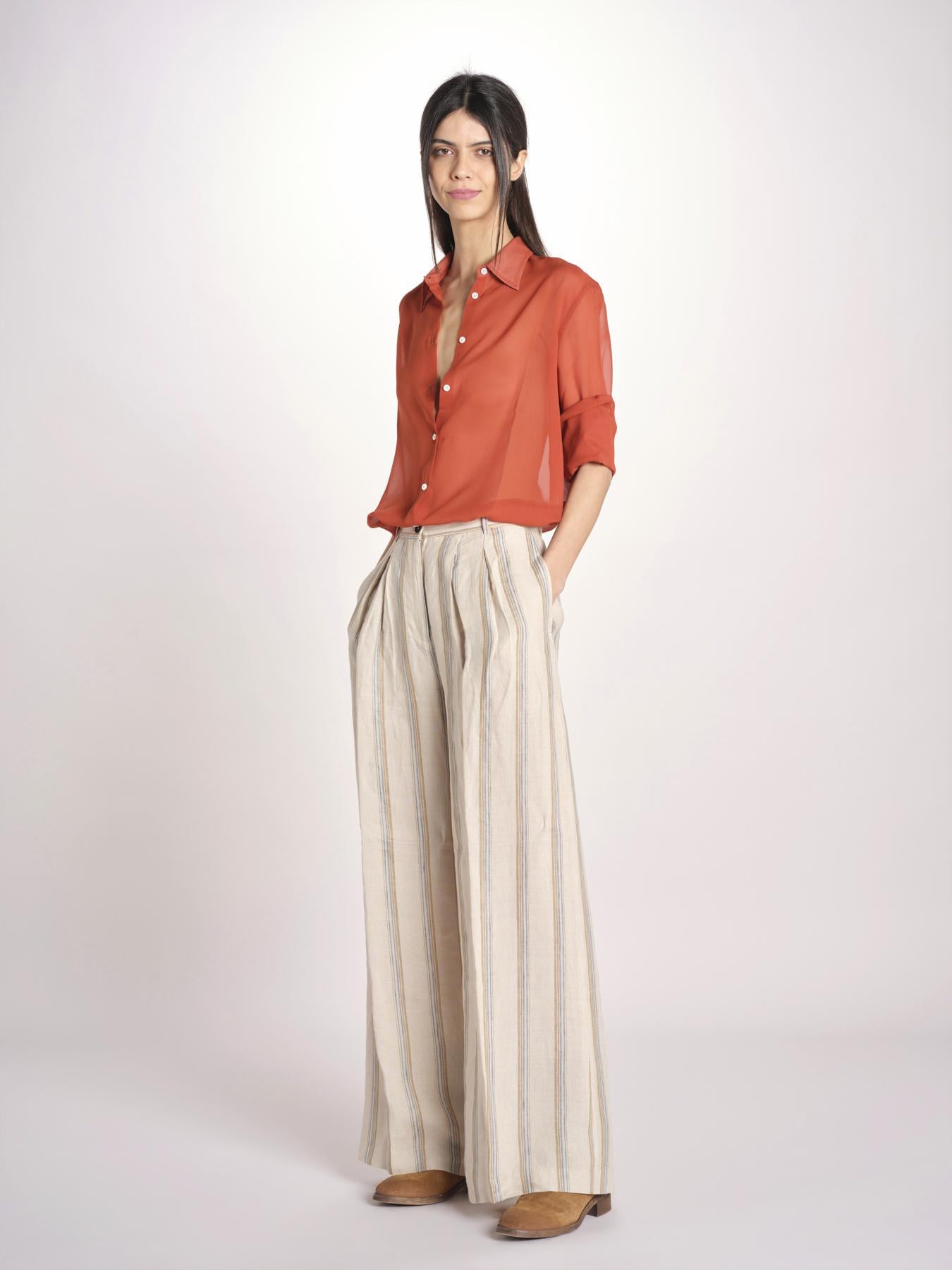 Pantalone in lino rigato KARLY M29DOKARLY_T2301 R708 BEIGE massimo alba 