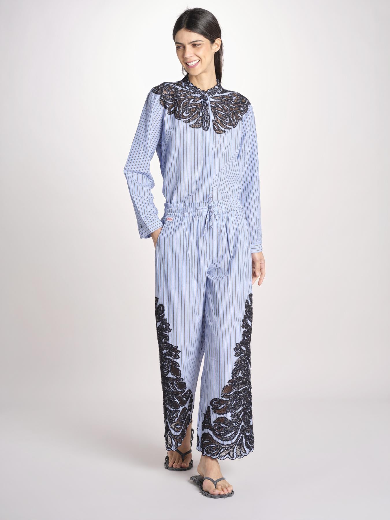 pantalone a righe con ricamo 058 MULTI sea ny 