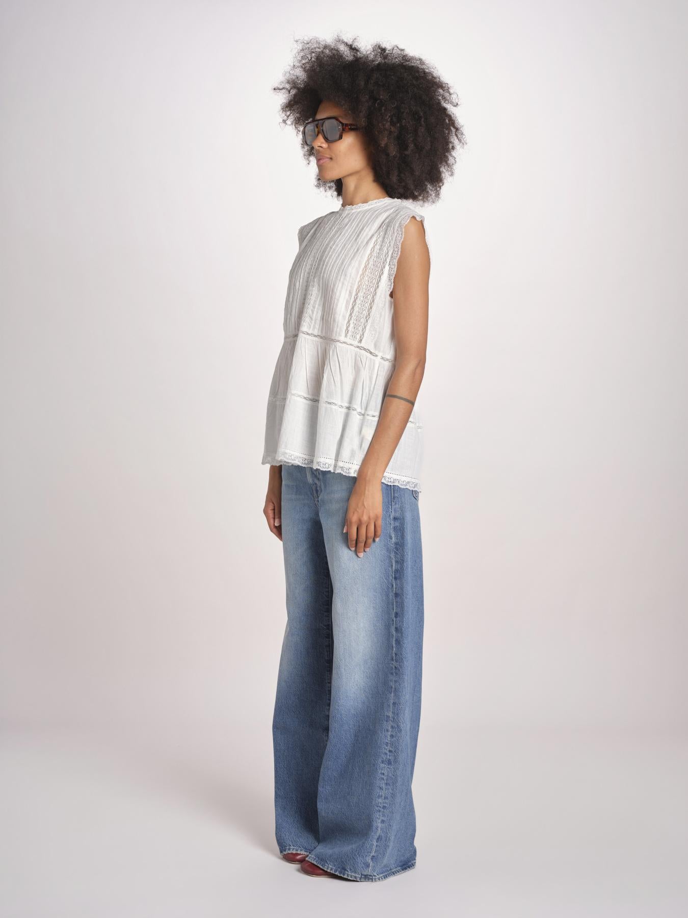 top in voille con pizzo THE SONNET TOP T1473435L TRUE WHITE the GREAT 