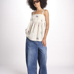 top a righe con fiorellini ricamati 1WS-58S BEIGE.WHITE STRIPES payal pratap 