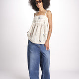 top a righe con fiorellini ricamati 1WS-58S BEIGE.WHITE STRIPES payal pratap 