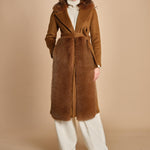 24008 cappotto in panno di lana e volpe con cintura in vita 24008400 TERRA milaura 