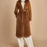 24008 cappotto in panno di lana e volpe con cintura in vita 24008400 TERRA milaura 