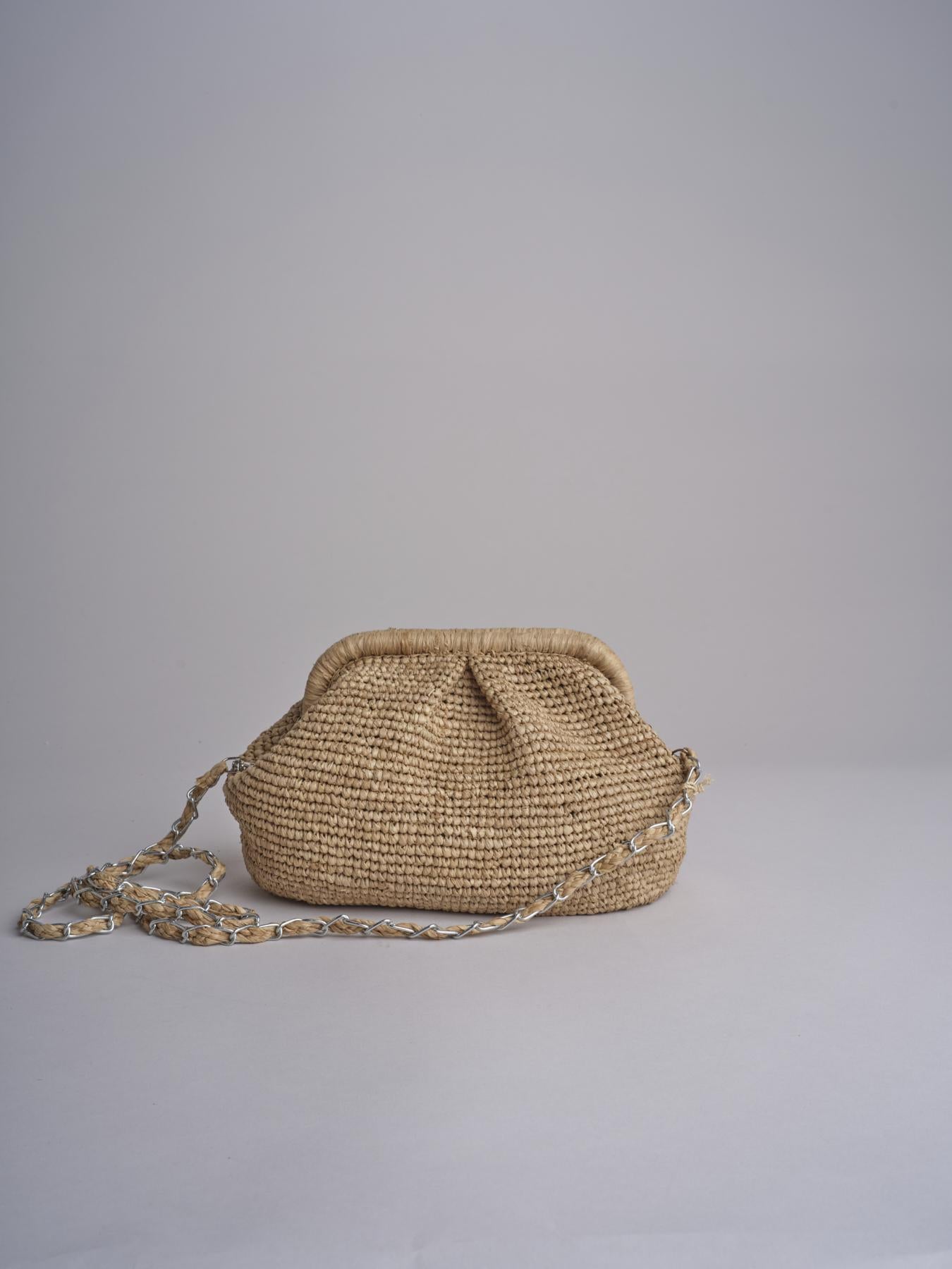 LANA clutch in paglia con pieghe e tracolla SAC LANA 01BG616 NATURALE bagatelle france 
