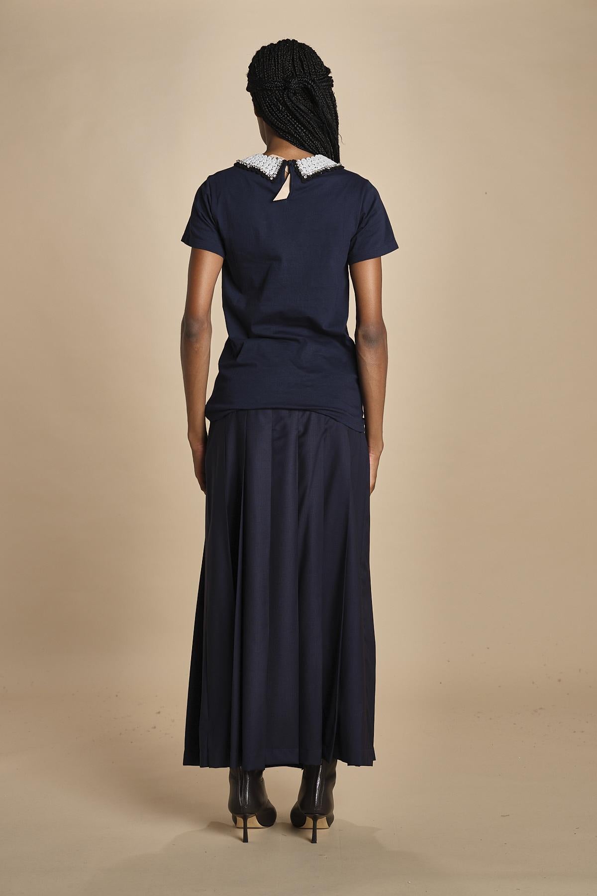 t-shirt con colletto ricamato F07141571101 BLU n21 