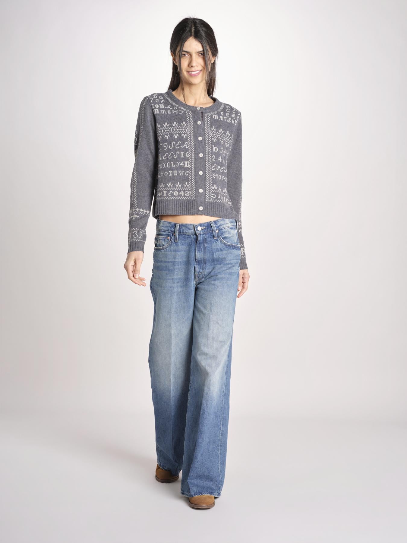 cardigan con ricamo punto croce 076 CHARCOAL sea ny 