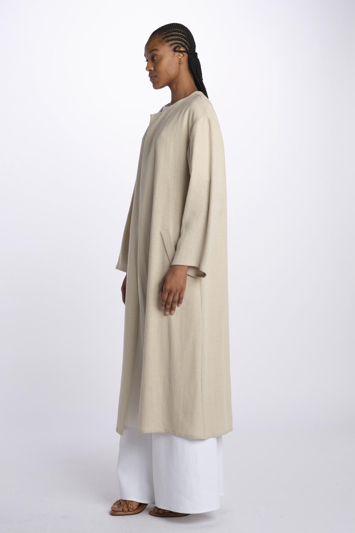 1632 cappotto lungo lino doppiato 1632 NATURAL dusan 