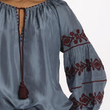 BYBLOS camicia in seta con manica ricamata by milaura. BE22486 GREY BLU benaras soleil 