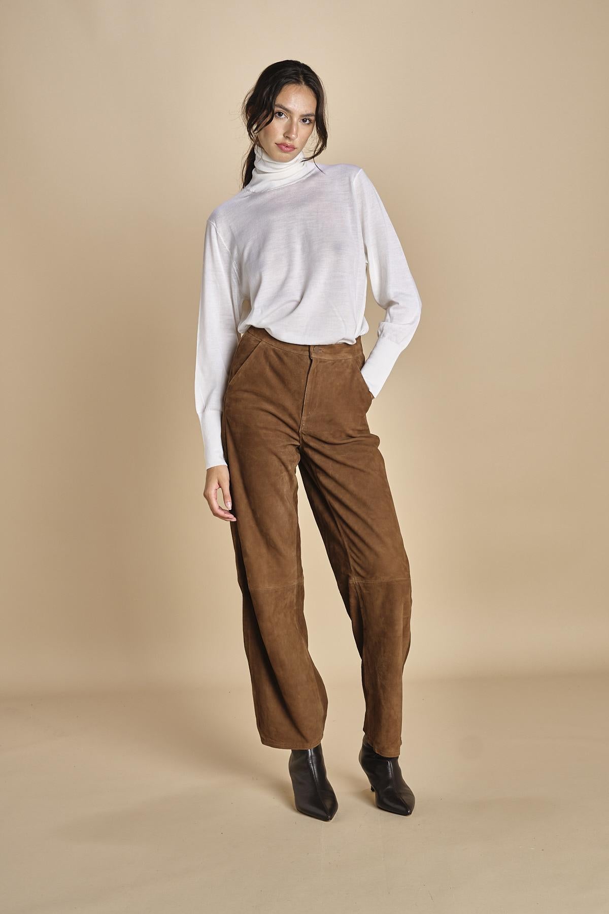pantalone in camoscio FELISE CARAMEL malina 