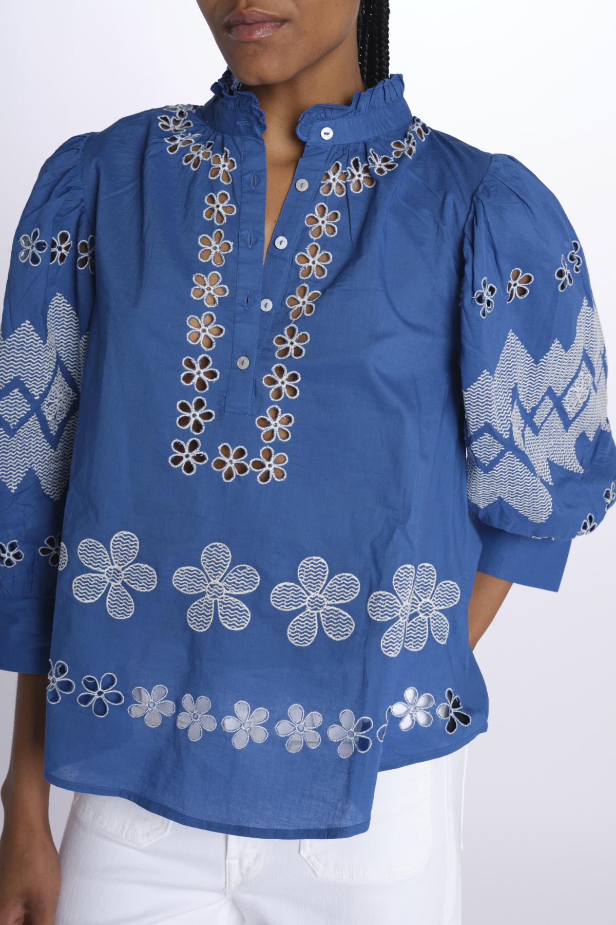 Camicia TOLEDO ricamo fiore TOLEDO1BLO BLUE antik batik 