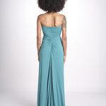 abito lungo con scollo cuore in jersey THE FLORENCE CR339 TEAL BLUE misha 