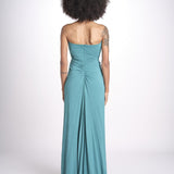 abito lungo con scollo cuore in jersey THE FLORENCE CR339 TEAL BLUE misha 