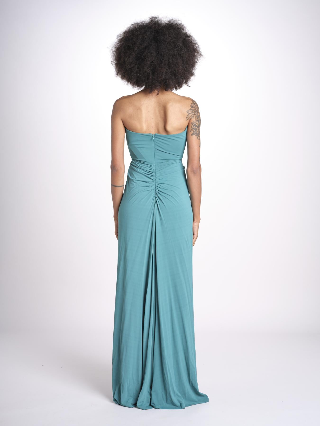 abito lungo con scollo cuore in jersey THE FLORENCE CR339 TEAL BLUE misha 