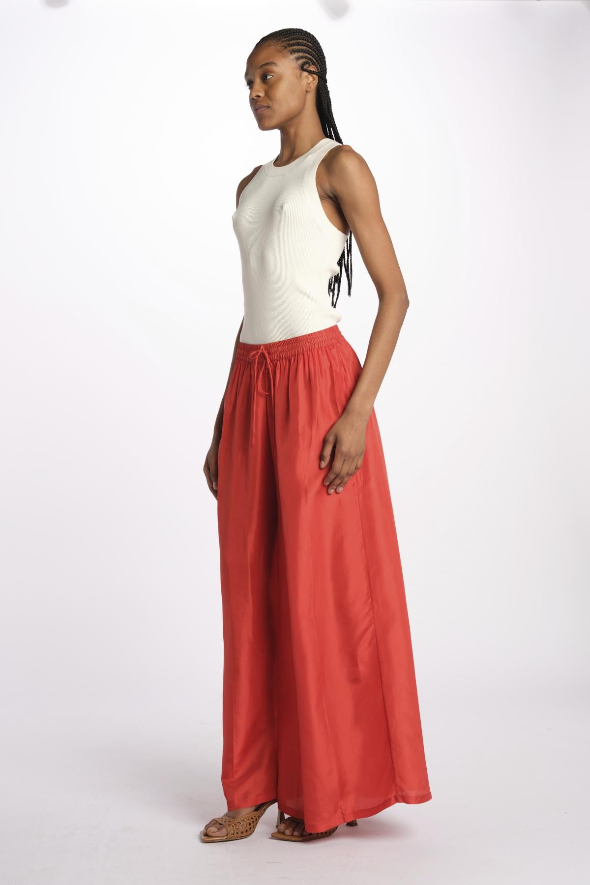 PALAZZO pantaloni in seta  by milaura. BE24252PANT RED ORANGE benaras soleil 