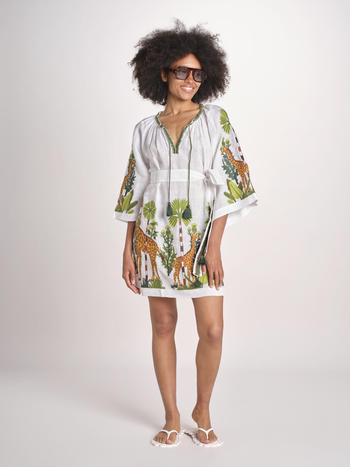 mini abito con giraffe BE25310 WHITE MULTI benaras soleil 