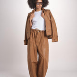 pantalone in lino cerato TELLA WAXTOUCH BROWN true avenue 
