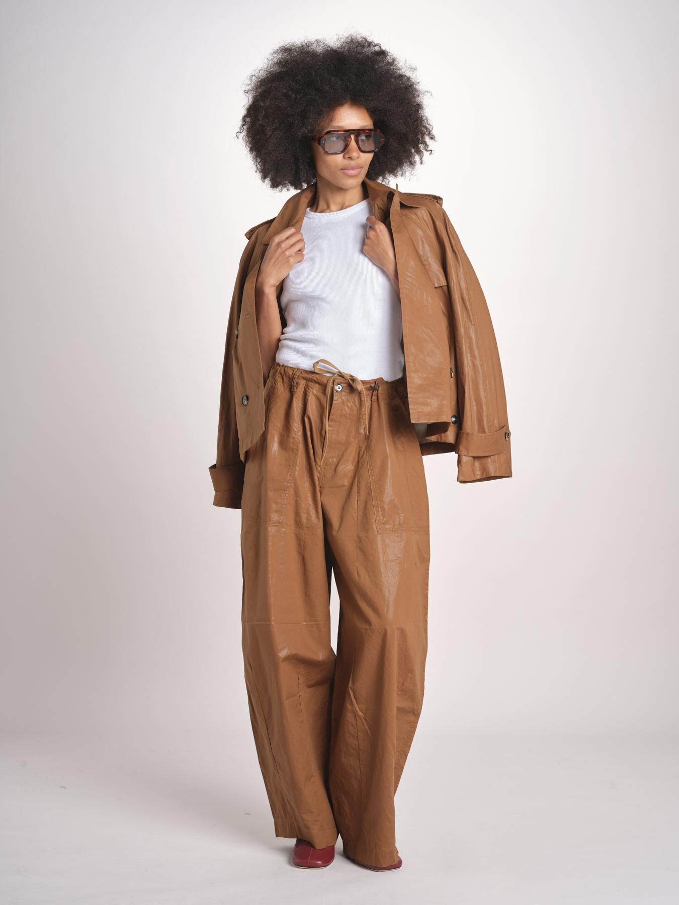 pantalone in lino cerato TELLA WAXTOUCH BROWN true avenue 