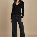 maglia scollo a v NOVA KNIT BLOUSE BLACK herskind 