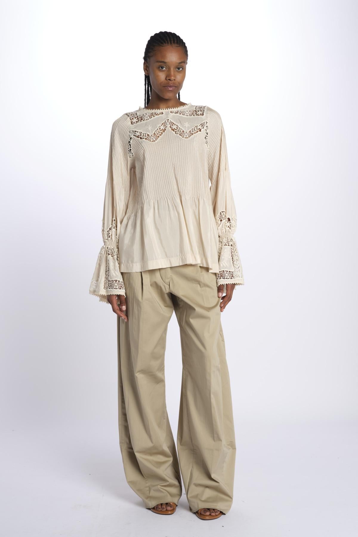 Camicia COSIMA nervature pizzo COSIMA TOP BEIGE lug von siga 