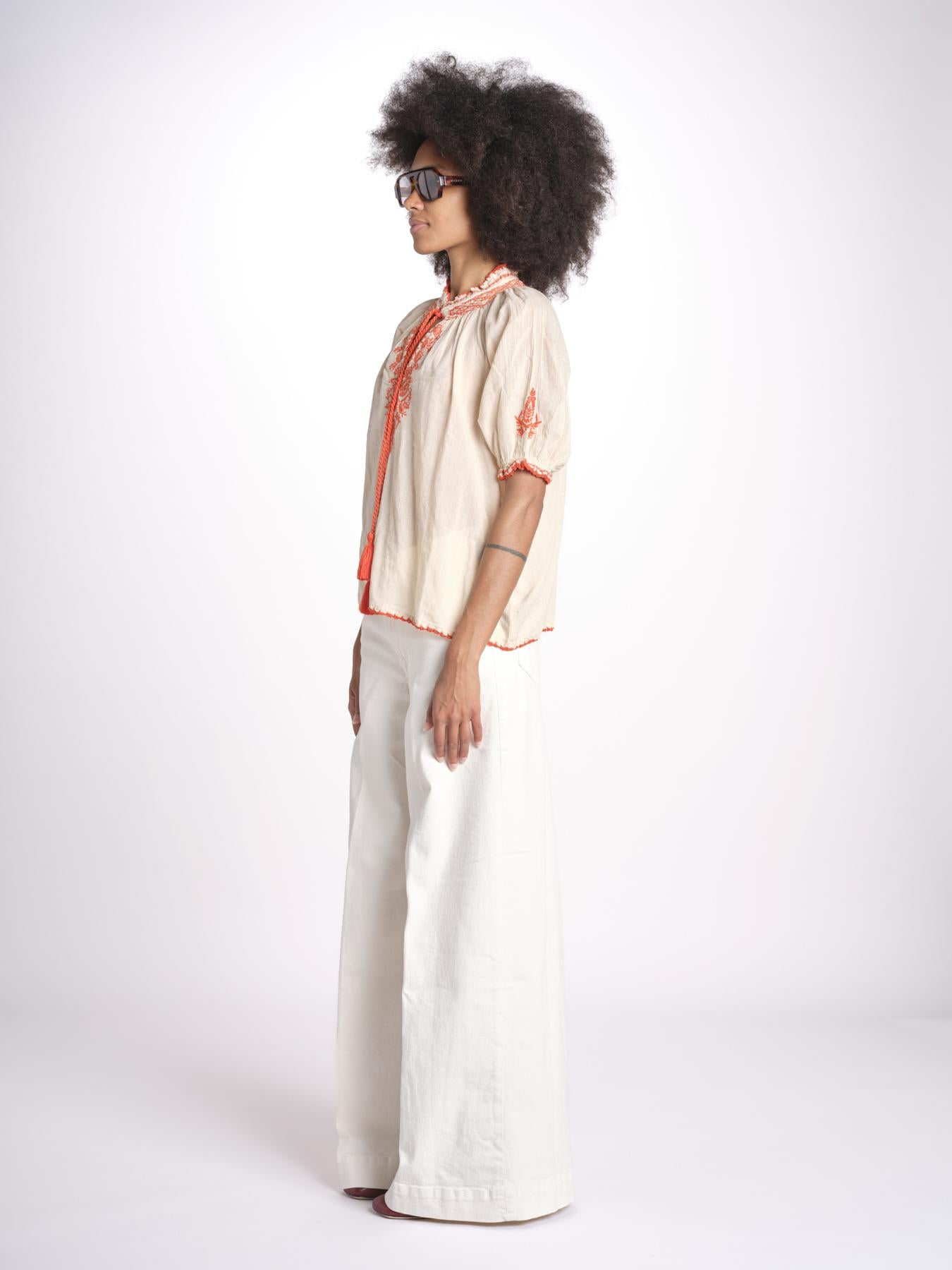 camicia con ricamo uncinetto TALIA 748398 BEIGE ORANGE mabe 