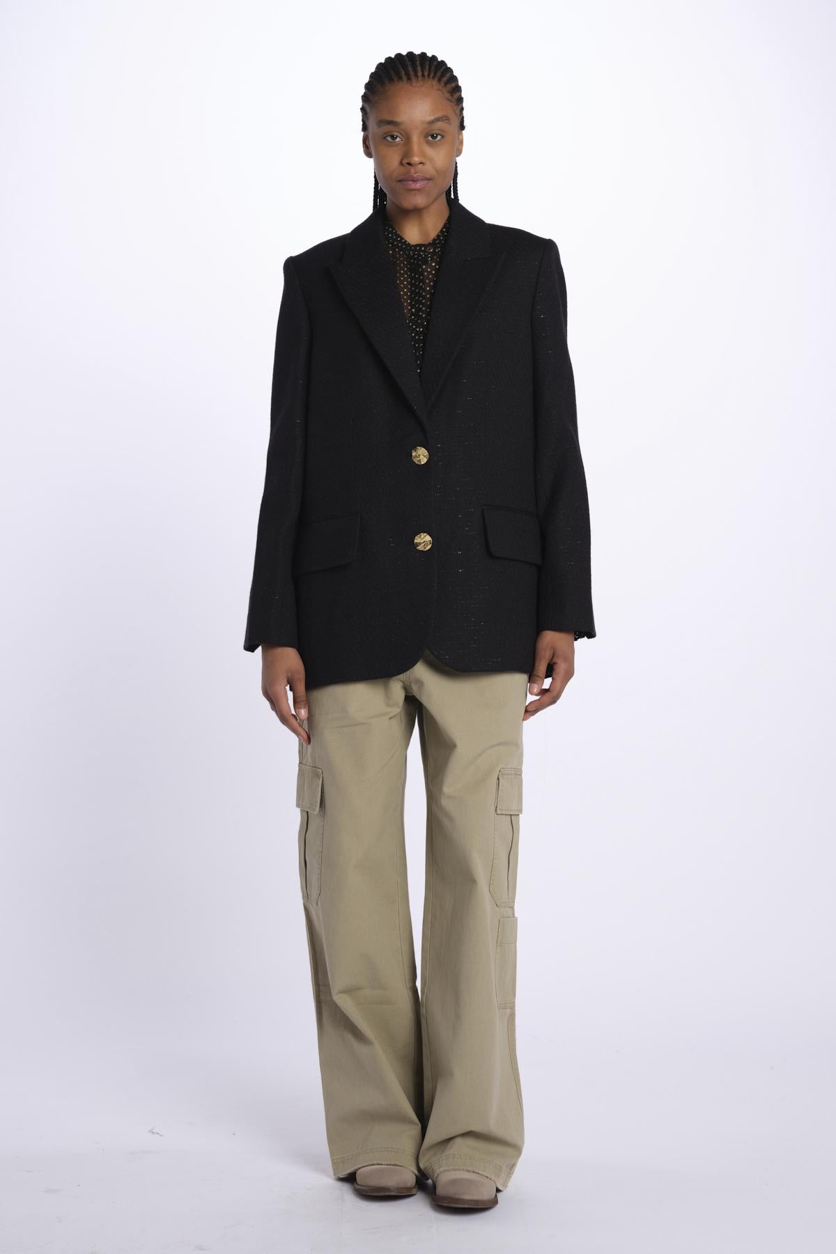 VICKA giacca in tweed lurex con bottoni oro WWBL00838 NERO zadig & voltaire 