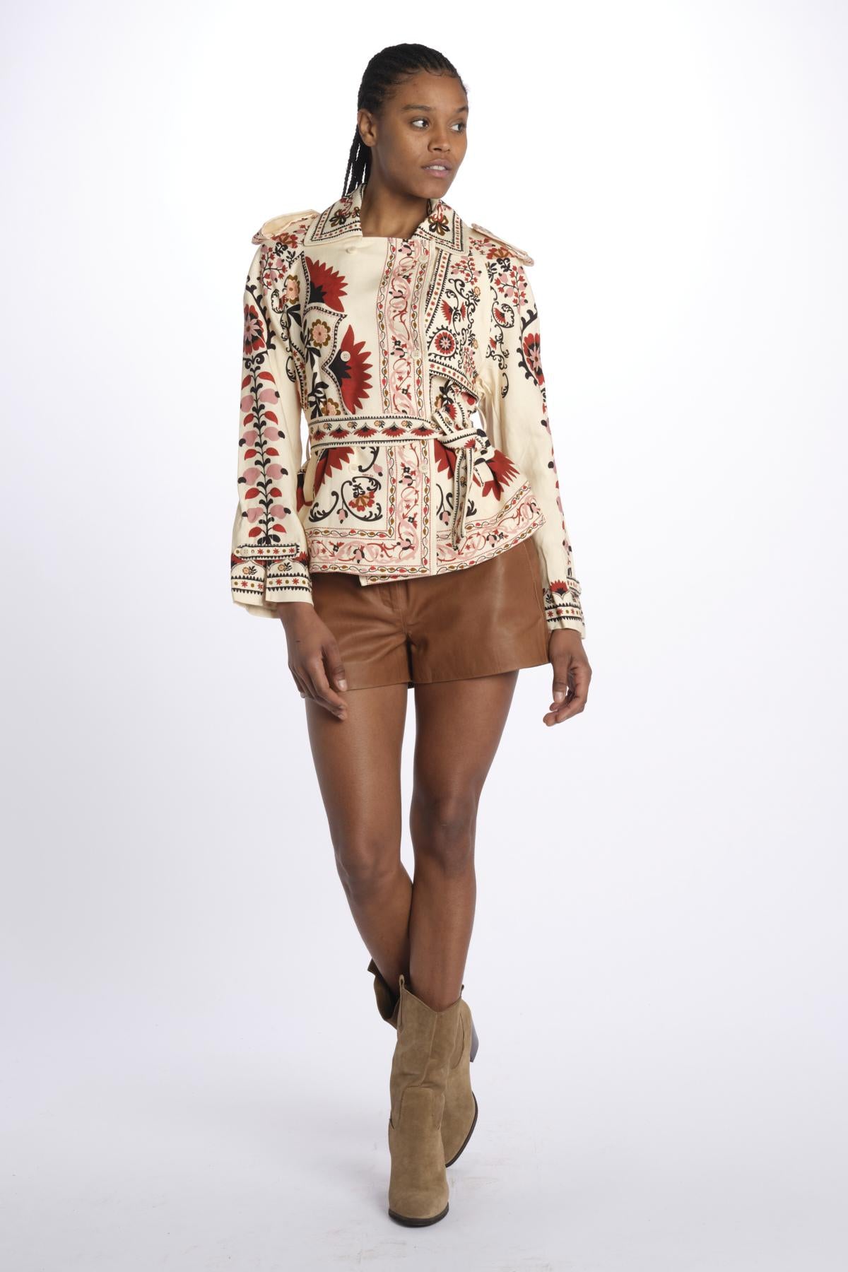 Giacca CASHEW MANDALA trench stampa fiori 329708 CREAM farm rio 