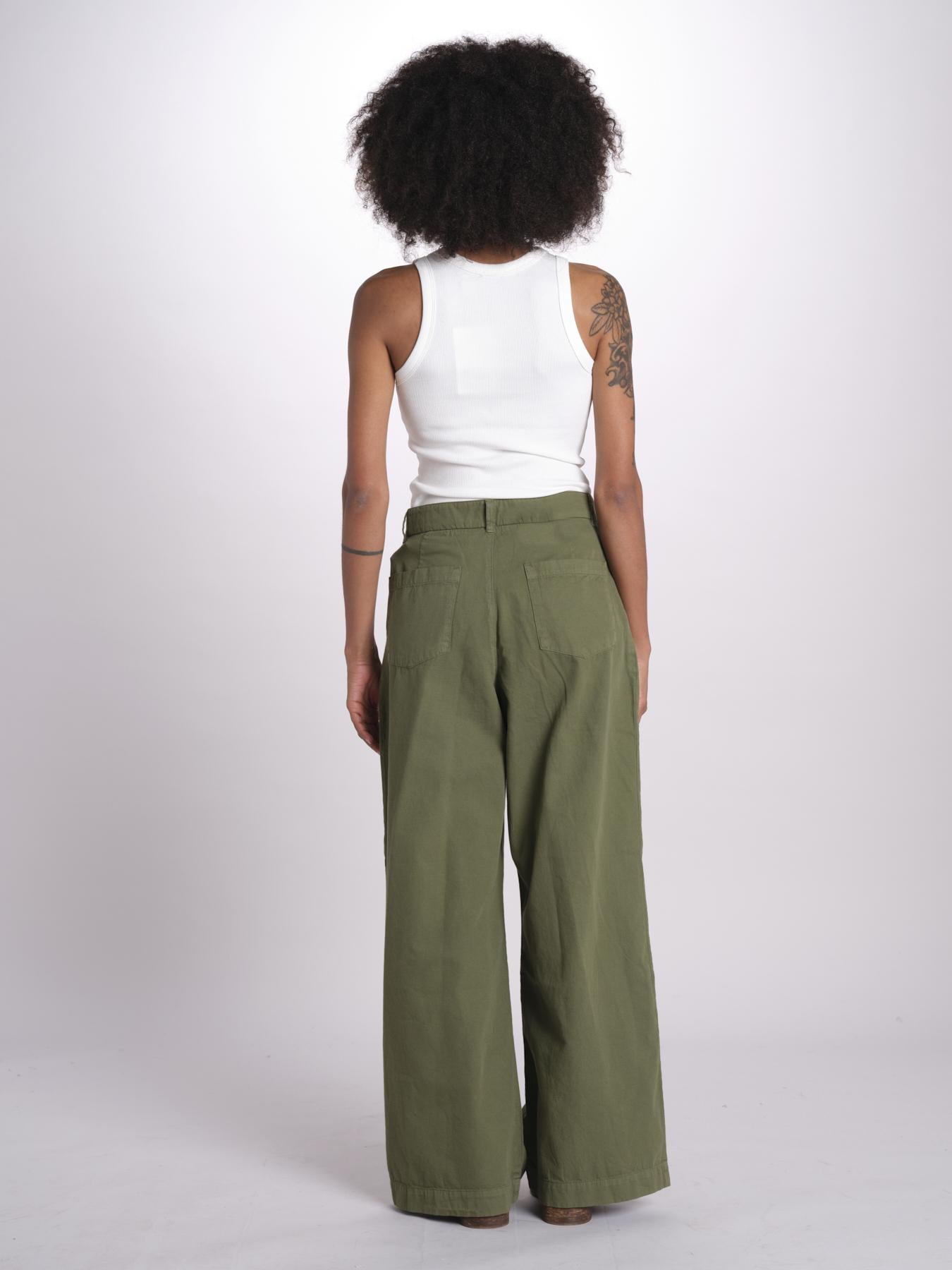 pantalone pinces in cotone NANCY ESSELING GREEN true avenue 